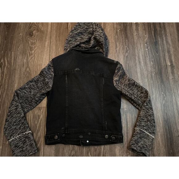 Free People Distressed Denim Heathered Gray Knit Sleeve Jacket size S - Picture 2 of 6
